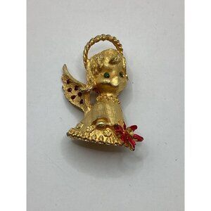 Mylu Gold Tone Rhinestone Christmas Angel Brooch-Pin